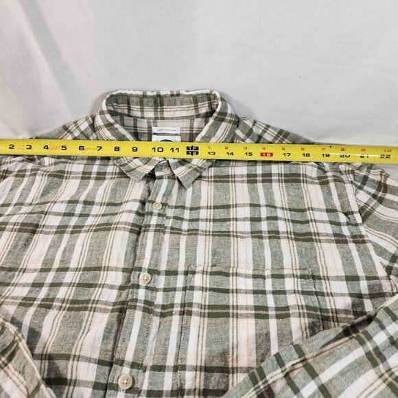Old Navy Men's XXL Button Up Slim Fit Plaid Linen Cotton Green White Pocket VG - Picture 2 of 11
